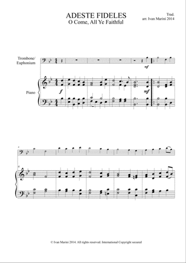 ADESTE FIDELES - O COME, ALL YE FAITHFUL - for Trombone or Euphonium and Piano