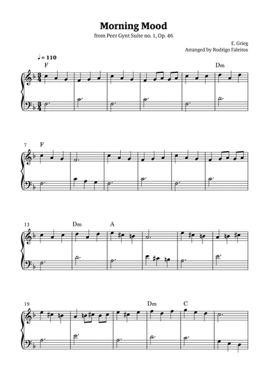 Morning Mood (easy piano - intermediate level 3 - with chords)