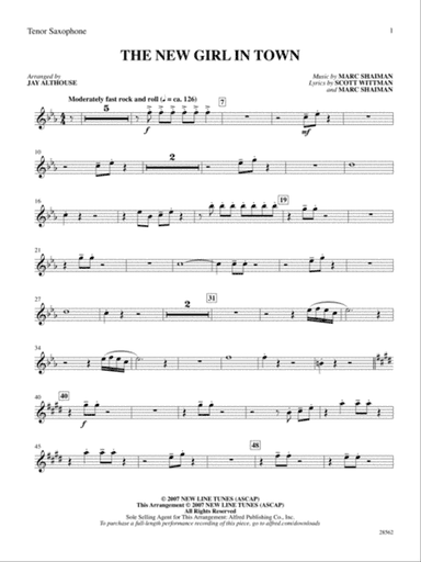 The New Girl in Town (from the movie Hairspray): B-flat Tenor Saxophone
