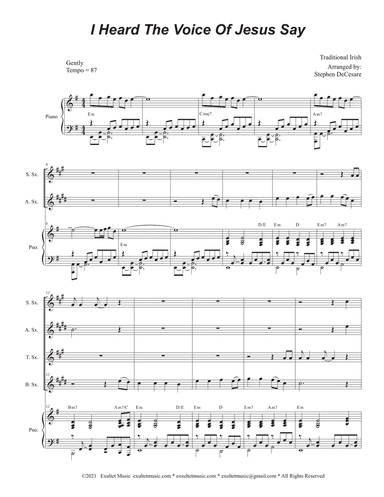 I Heard The Voice Of Jesus Say (Saxophone Quartet and Piano)