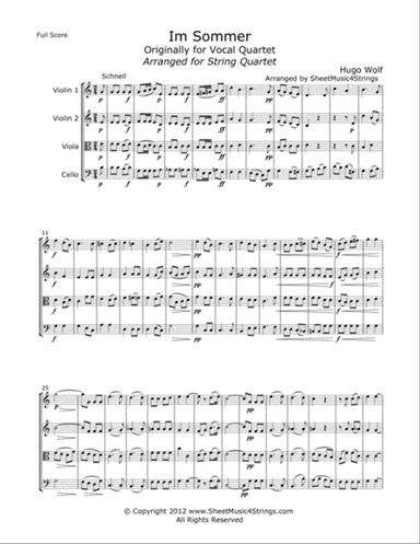 Wolf, H. - Im Sommer for String Quartet