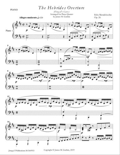 Mendelssohn: the Hebrides Overture for Piano Quartet