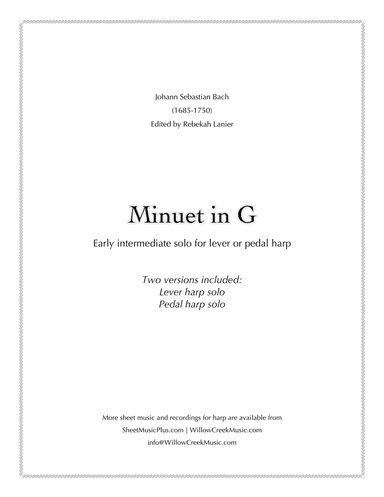 Minuet in G by Bach - solo lever or pedal harp
