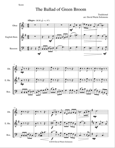 The Ballad of Green Broom for double-reed trio (oboe, cor anglais, bassoon)