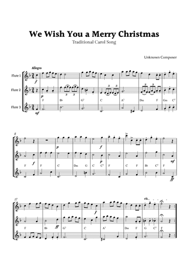 We Wish you a Merry Christmas for Flute Trio with Chords