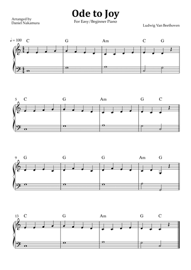 Ode to Joy (Easy/Beginner Piano)