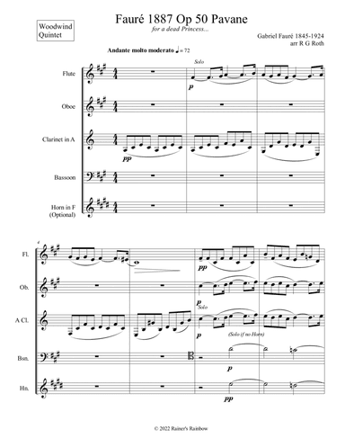 Fauré 1887 Op 50 Pavane Woodwind Quintet