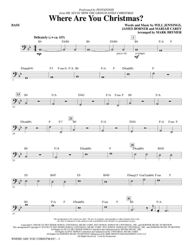 Where Are You Christmas? (from How The Grinch Stole Christmas) (arr. Mark Brymer) - Bass