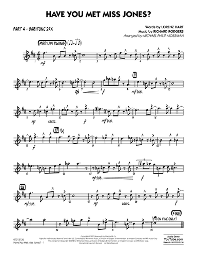 Have You Met Miss Jones? (arr. Michael Mossman) - Part 4 - Baritone Sax