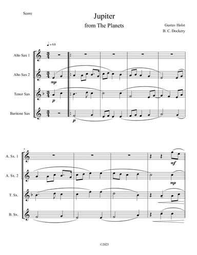 Jupiter (from The Planets) for Sax Quartet