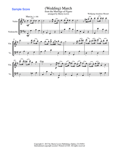 MARCH FROM THE MARRIAGE OF FIGARO, Mozart, String Duo, Intermediate Level for violin and cello