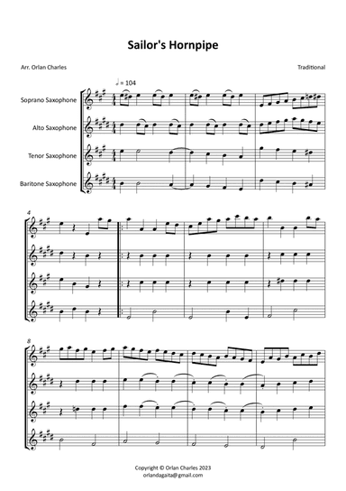 Sailor's Hornpipe - arranged for saxophone quartet
