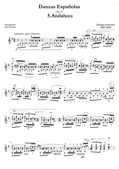 Guitar arrangement of the "Spanish dance No.5" (Danza Española n°5 "Andaluza")