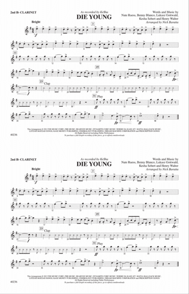 Die Young: 2nd B-flat Clarinet