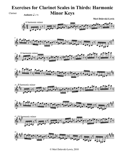 Prep exercises for clarinet scales in thirds: harmonic minor keys