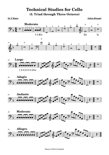 Technical Studies for Cello - F Major (Triad through Three Octaves)