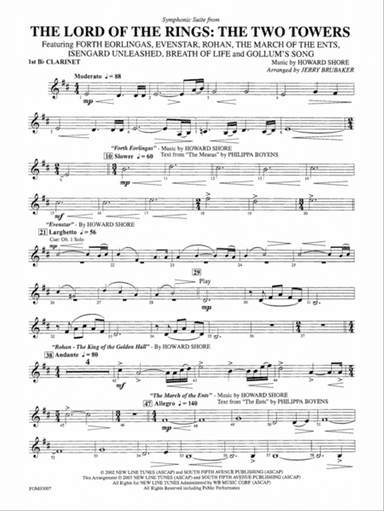 The Lord of the Rings: The Two Towers, Symphonic Suite from: 1st B-flat Clarinet