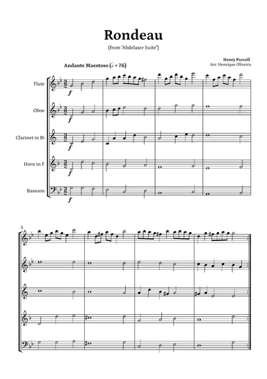 Rondeau from "Abdelazer Suite" by Henry Purcell - For Woodwind Quintet