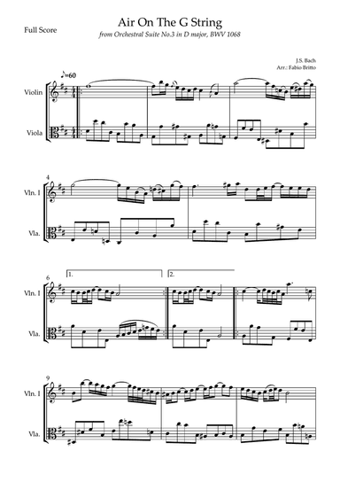 Air On The G String (J.S. Bach) for Violin & Viola Duo