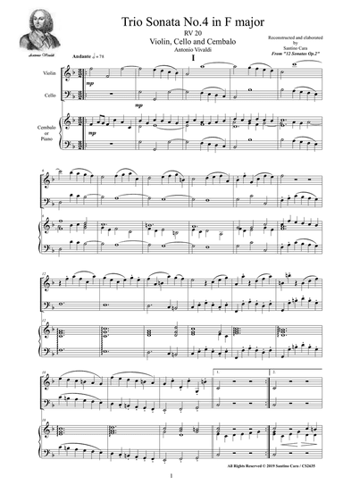 Vivaldi - Trio Sonata No.4 in F major RV 20 Op.2 for Violin, Cello and Cembalo (or Piano)