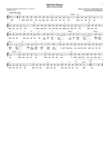 Too Fat Polka (She's Too Fat For Me)