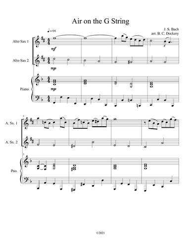 Air on the G String for Alto Sax Duet with optional piano accompaniment