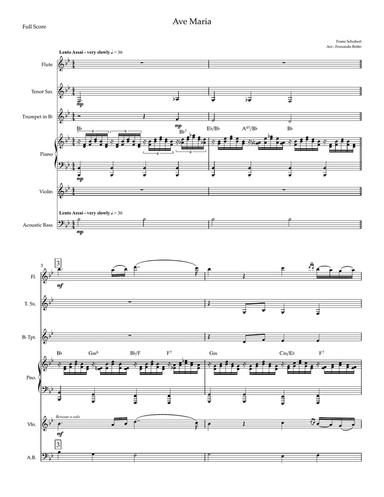 Ave Maria (Franz Schubert) for Flute, Tenor Sax, Trumpet, Violin, A. Bass and Piano with Chords
