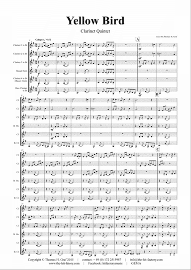 Yellow Bird - Haitian Folk Song - Calypso - Clarinet Quintet