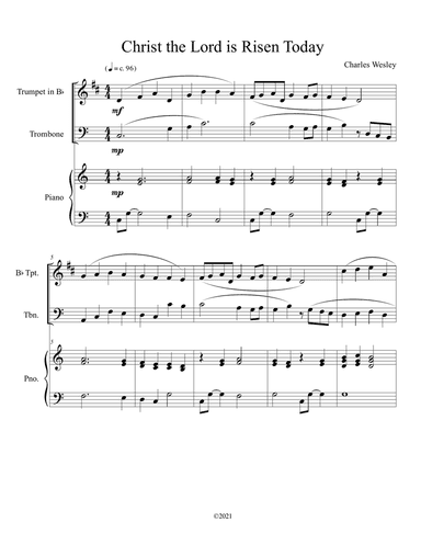Christ the Lord is Risen Today (trumpet and trombone duet) with optional piano accompaniment