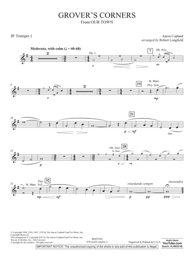 Grover's Corners (from Our Town) (arr. Robert Longfield) - Bb Trumpet 1