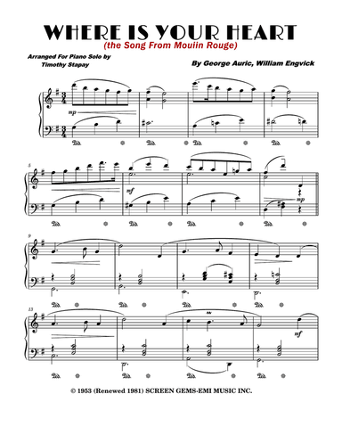 Where Is Your Heart (the Song From Moulin Rouge)