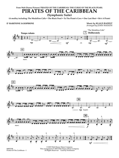 Pirates Of The Caribbean (Symphonic Suite) (arr. John Wasson) - Eb Baritone Saxophone