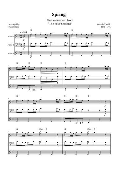 Spring - The Four Seasons for Cello Trio (+ CHORDS)