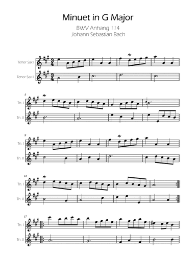 Minuet in G major BWV Anh. 114 - Bach - Tenor Sax Duet