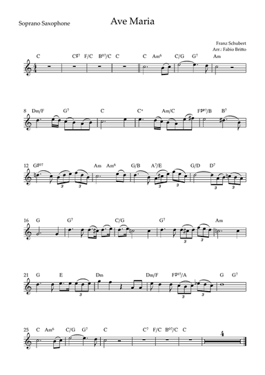 Ave Maria (Franz Schubert) for Soprano Saxophone Solo with Chords (Simplified)
