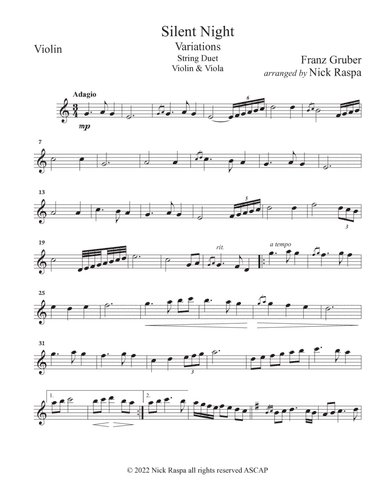 Silent Night - Variations (Violin & Viola duet) Violin part
