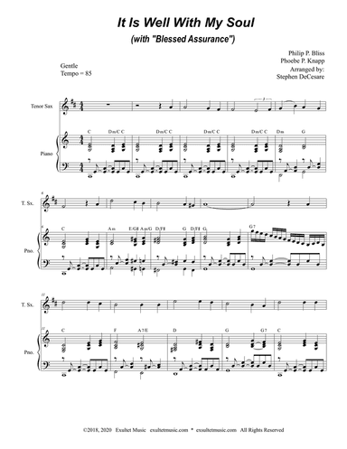 It Is Well With My Soul (with "Blessed Assurance") (for Tenor Saxophone and Piano)