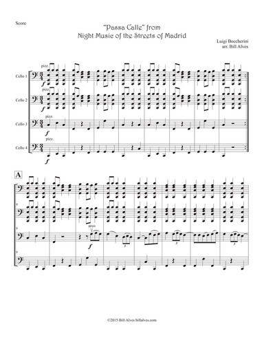 "Passa Calle" from Night Music of the Streets of Madrid by Luigi Boccherini for Cello Quartet