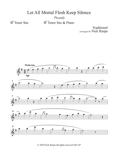 Let All Mortal Flesh Keep Silence (B Flat Tenor Sax & Piano) Tenor Sax part