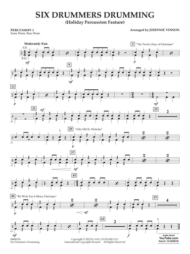 Six Drummers Drumming (Holiday Percussion Feature) - Percussion 1