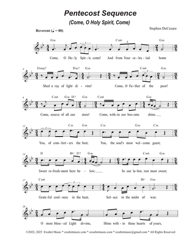 Pentecost Sequence (Come, O Holy Spirit, Come) (Unison choir - High Key)