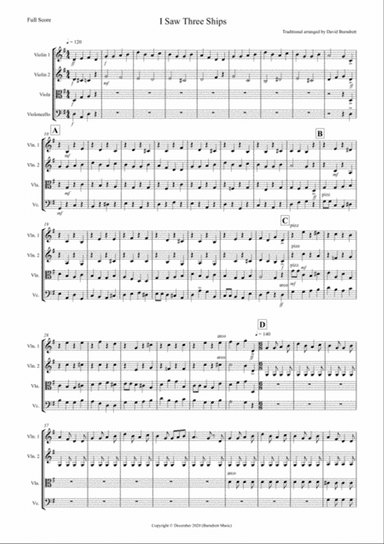 I Saw Three Ships (Jazzy Style!) for String Quartet