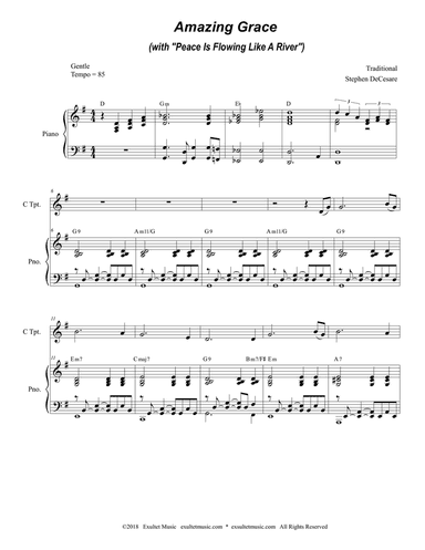 Amazing Grace (with "Peace Is Flowing Like A River") (Duet for C Trumpet and French Horn)