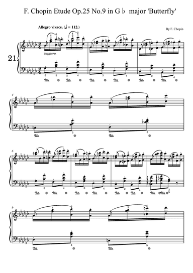F. Chopin Etude Op.25 No.9 in G♭ major 'Butterfly' (With Finger Number),Original Edition,Piano Solo