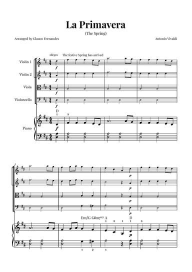 La Primavera (The Spring) by Vivaldi - String Quartet with Piano and Chord Notations