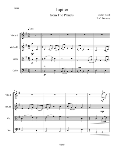 Jupiter (from The Planets) for String Quartet