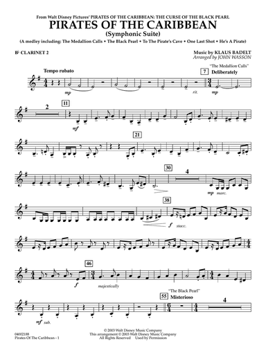 Pirates Of The Caribbean (Symphonic Suite) (arr. John Wasson) - Bb Clarinet 2