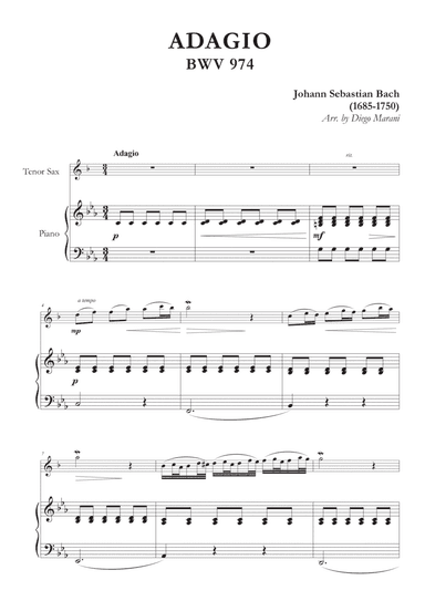Adagio from BWV 974 for Tenor Saxophone and Piano
