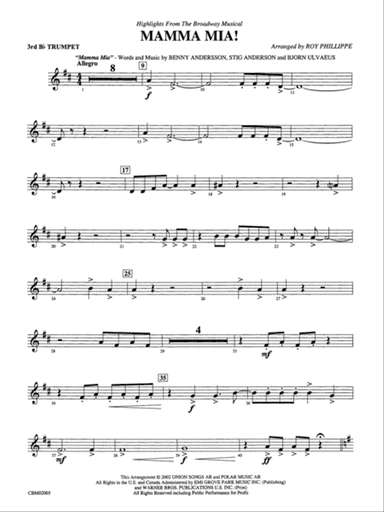 Mamma Mia! -- Highlights from the Broadway Musical: 3rd B-flat Trumpet