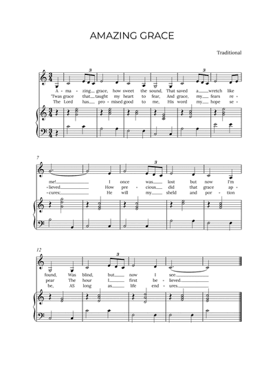 AMAZING GRACE - for piano and alto in C major